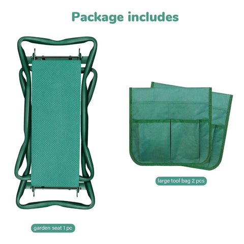 Garden Kneeler And Seat With Soft EVA Foam Pad, Foldable Kneeling Bench, 2 Tool Pouches Included, Heavy Duty Steel Frame, Easy Carry, Green
