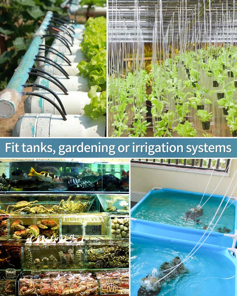 Sick Three Way Aquarium Air Flow Control Valve Manifold For Air Pumps And Fish Tanks With Adjustable Flow Levers Three One Way Check Valves And Four Heavy Duty Suction Cup Mounts in a multi-usage setting with tanks and plants.