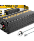 Plug And Play Heavy Duty 10000 Watt Power Inverter With Remote converts 12V DC battery to 120V AC outlet with sleek design.