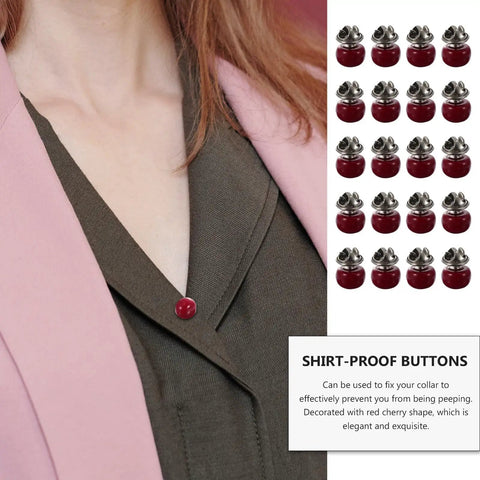 20 Piece Set Of Hidden Clothes Buttons With Resin Cherry Safety Brooch Closures For Shirts Pants And Hats Fashion Collar Pins used on collar.