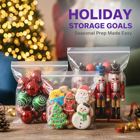 Heavy Duty Zip Seal Storage Bags 8x10 Inches 8 Mil Thick Tear Resistant Airtight Reusable 25 Pack Built For Home Kitchen Office And Travel Organization Tough As Nails with holiday ornaments