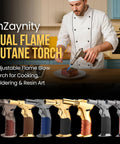 Chef using Dual Flame Butane Torch Gun For Cooking And Crafting Refillable Handheld Torch With Adjustable Flame And Ignition Lock Pro Grade