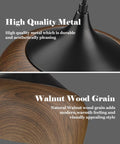 Modern Walnut Wood Dome Pendant Light Matte Black Metal With Warm Gold Interior adjustable view highlighting wood grain and metal finish.