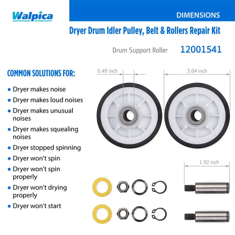 Diagram detailing Dryer Drum Support Roller Belt Idler Pulley Repair Kit For Neptune Atlantis 3000 Series Washer And Dryer MDE6000AYW