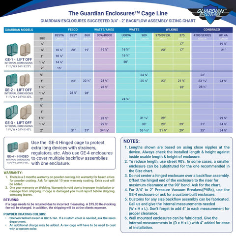 Pro Contractor Grade Heavy Duty Backflow Preventer Security Cage With Lock And Anchor Extra Large size chart for enclosure fitting.