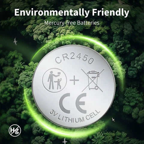 Bulletproof Cr2450 3V Lithium Coin Cell Batteries 6 Pack for environmentally friendly power usage in devices.