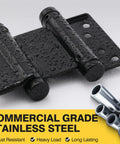 Workhorse 3 Inch Double Action Door Hinges Matte Black Heavy Duty Stainless Steel Spring Loaded with water droplets.