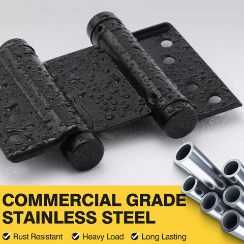 Workhorse 3 Inch Double Action Door Hinges Matte Black Heavy Duty Stainless Steel Spring Loaded with water droplets.