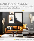 Three Light Floor Lamp With Pull Chain Operation, Two-Tier Storage, Black Base And Brown Textured Fabric Shades, 68 Inches Tall