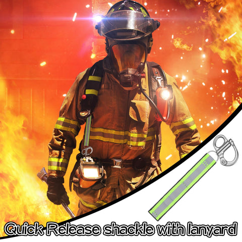 Firefighter with SCBA mask using 4 Pack Quick Release Shackle Set With Reflective Handles For Firefighter SCBA Masks in action