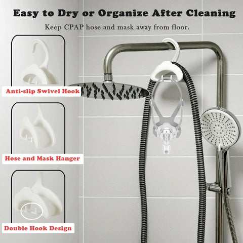 All In One CPAP Cleaning Kit With Hose Dryer for Universal 22mm Tubing includes mask hanger on shower head