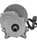 Front view of Powerful 250W 24V Brushed DC Gear Motor With Low Speed 75 RPM, copper aluminum build, for electric wheelchairs.