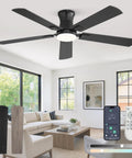 Modern 52 Inch Ceiling Fan With Light And Remote, sleek black finish, remote control, living space setup.