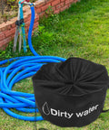 RV Hose And Water Tube Storage Bag Big Capacity Organizer with blue hose and black bag on grass