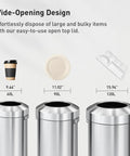 Heavy Duty 24 Gallon Round Stainless Steel Open Top Waste Bin Smooth Brushed Finish Tall Commercial Trash Can with wide opening design.