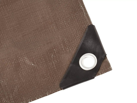 Corner grommet detail of Multi Purpose Waterproof Poly Tarp Cover for Job Sites and Outdoor Use 12 by 16 Feet 5 Mil Thick Blue Three Pack