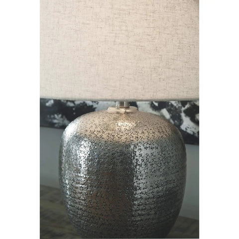 Magalie Contemporary Table Lamp In Antique Silver With Hammered Aluminum Construction Modified Drum Shade UL Listed 3 Way Switch 23.13 Inch Tall Brings Modern Farmhouse Glow To Your Living Room Or Bedroom
