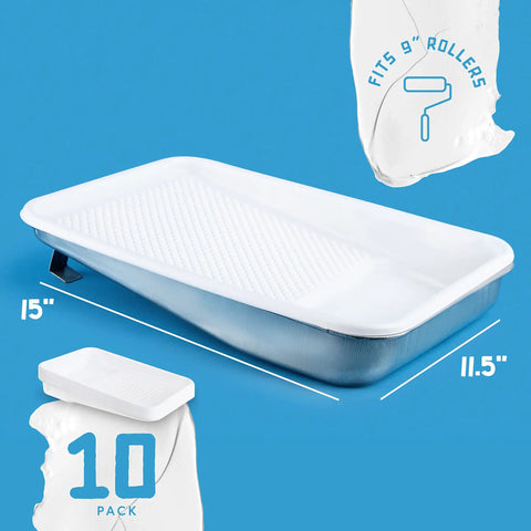 Heavy Duty 9 Inch Metal Paint Tray With Reusable Pan And 10 Pack 9 Inch White Plastic Liners Paint Roller Tray Set For Home DIY Projects And Job Sites