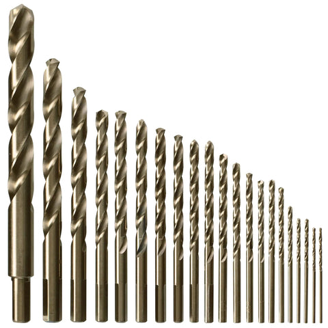 21 Piece Cobalt M42 Drill Bit Set With Case And Three Flat Shank For Stainless Steel Cast Iron Titanium Aluminum And Light Gauge Metals