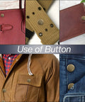 Use of button in leather bags, wallets, jackets, and denim showcasing Heavy Duty Bronze Snaps Kit 200 Pieces 15mm Includes Caps Sockets Studs Eyelets For Canvas Marine Boat Projects Durable Copper Material Great For Tents Gear And Outdoor Repairs.