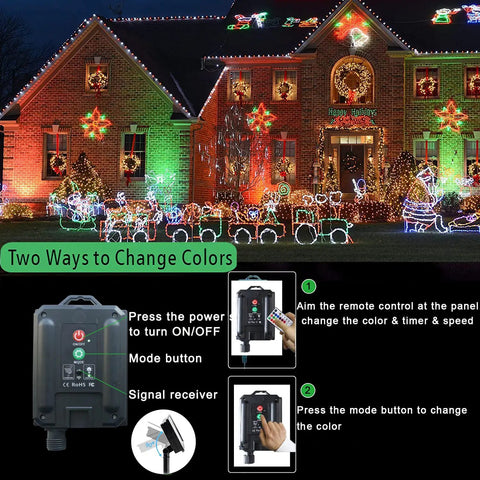 House decorated with 33 Ft Solar Rope Lights Outdoor Waterproof With Remote And Timer, 18 Color Changing LED Rope Lights For Garden Patio