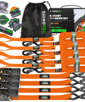 Hella Tough Heavy Duty Ratchet Straps 4 Pack Tie Down Cargo Lashing One Inch By Fifteen Foot With Swivel S Hooks for cargo securing.