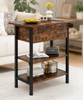 End Table With Charging Station And USB Ports, Flip Top Side Table With Two USB Ports And One AC Outlet, Three Tier Small Storage Table For Small Spaces, The Ultimate Space Saver For Your Living Room Or Bedroom, Brown Finish