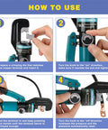 Step-by-step use of Beefy Hydraulic Battery Lug Crimping Tool Kit With 9 Die Sets For AWG 12 To 2/0, showing crimping process.