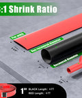 One Inch Three To One Marine Grade Adhesive Lined Heat Shrink Tubing Kit showing shrink ratio with black and red tubing