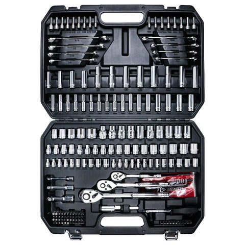 Professional Mechanics Tool Set With 1/4 Inch, 3/8 Inch And 1/2 Inch Drive Sockets, 202 Piece Kit Including Ratchets in toolbox