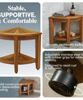 Kai Corner Teak Shower Bench With Storage Shelf For Bathroom Durable Water Resistant Shower Chair details and features