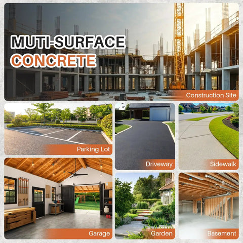 Rock Solid Self Leveling Concrete Crack Filler Tough As Nails Heavy Duty Cement Repair Paste For Driveways Patios Sidewalks showcased in multi-surface applications.