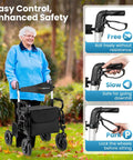 2 In 1 Folding Rollator Walker And Wheelchair Combo With Brakes For Seniors Aluminum Mobility Aid With 9 Inch Pneumatic All Terrain Tires