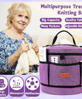 Ultimate Beginner Crochet Kit For Adults With 9 Soft-Handle Hooks, 20 Skeins Yarn, Handy Crochet Bag displayed with woman knitting