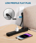 Two Pack 6 Outlet Power Strip Surge Protector with Six Foot Extension Cord, UL Listed, low profile plug, phone charging