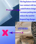 5 Pack Dust Collector Bags 19.5 Inch Diameter 70 Gallon Lower Dust Collection Bag Replacement for Heavy Duty Woodworking 6 Mil Plastic Dirt Proof Waterproof showcasing heat-sealed bottom design compared to others.