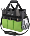 Heavy Duty Garden Tool Bag Organizer With Ten Pockets And Long Adjustable Shoulder Strap Standable Tote For Home Garden Use Green Tools Not Included Great For Pros And Weekend Gardeners
