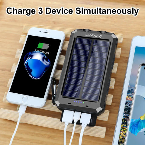 Rugged 8000mAh Solar Charger Power Bank For Outdoor Adventures, Grab And Go Portable Waterproof Camping Battery Pack with USB C ports
