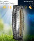 Outdoor Solar Powered Floor Lamp With Weatherproof Wicker Lantern For Garden Or Porch, solar charging and night lighting.