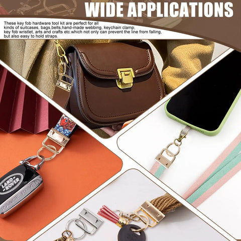 51 Piece Heavy Duty Key Fob Pliers And Hardware Kit With Tassels Glass Running Pliers shown with various key fob uses