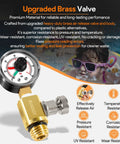 Brass air relief valve with pressure gauge for pool filter systems, front view.