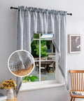 Tassel Linen Textured Swag Valances For Farmhouse Kitchen And Small Windows Light Filtering Rustic Topper With Rod Pocket