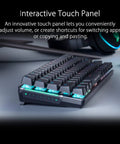Compact 65 Percent Wireless Gaming Keyboard With Buttery Red Linear Switches And Fresh RGB Lighting Featuring A Sleek Touch Bar and interactive touch panel for easy volume control.