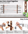 Six Rod Capacity Wooden Fishing Rod Holder Wall Or Ceiling Mount For Garage Boat Cabin Tackle Storage Durable Solid Wood Rack With Wide Openings To Fit All Rods And Reels Keeps Gear Neat And Ready installed on wall with fishing rods