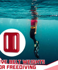 Underwater diver with Two Pack Red Diving Weight Belt Set With Vinyl Coated Lead Weights 1 Lb Each 0.5 Kg Dual Weight Blocks