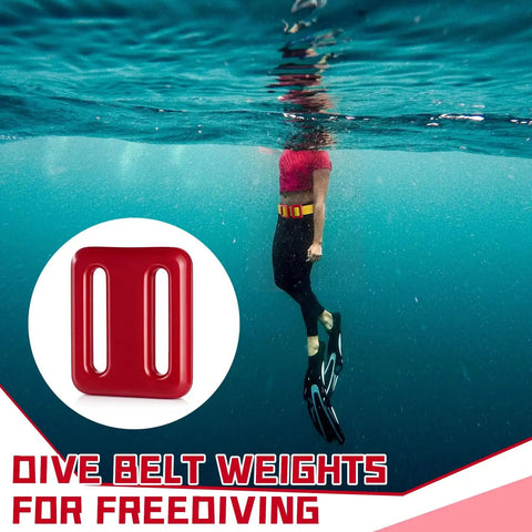 Underwater diver with Two Pack Red Diving Weight Belt Set With Vinyl Coated Lead Weights 1 Lb Each 0.5 Kg Dual Weight Blocks