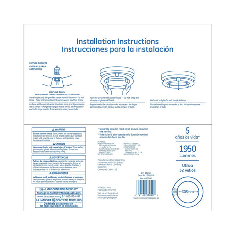 Installation instructions for Circline Garage And Basement Light Bulb 32W 1950 Lumen 12 Inch Diameter Cool White Built For Big Spaces