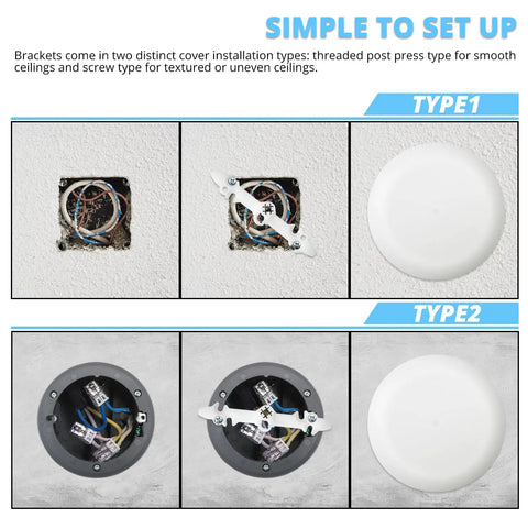 Paintable White Ceiling Box Cover Plate For 3.5 To 4 Inch Octagonal And Round Electrical Boxes With Invisible Screws installation types