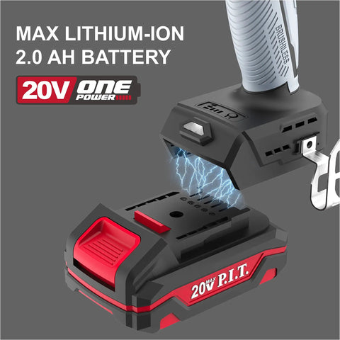 20V Cordless Compact Impact Wrench Kit With 1/2 Inch And 1/4 Inch Chucks, showing Li-ion battery connection.