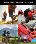 Ultimate Survival First Aid Kit For Men Dads And Adventurers 210 Piece Emergency Gear Set used in various outdoor activities like hiking, climbing, biking, and camping.